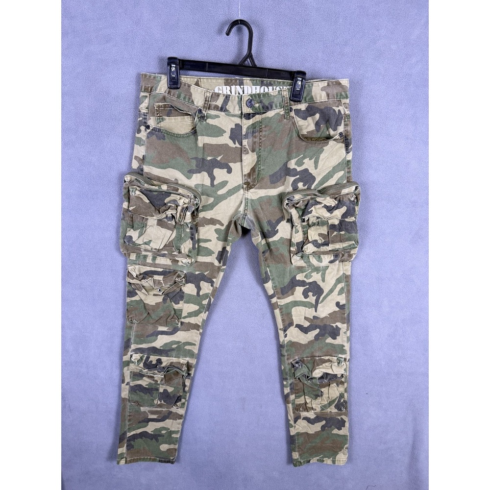 Grindhouse Cargo Camo Pants Mens 36x31 Grunge Skater Woodland Utility Zip Pocket